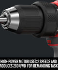 Pro Grade Garage Ready 20v Max Cordless Power Tool Combo featuring half inch drill driver with metal chuck and speed settings.