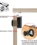 Five Pack Push Button Cabinet Latch Locks for RVs and Home, installation diagram showing zinc alloy lock and dimensions.