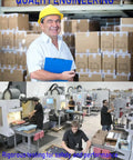 Quality Engineering work environment with smiling manager and workers using machines in factory.