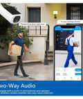 5MP 4G Solar Outdoor Security Camera Featuring Sharp Human Detection And Always On Deck Color Night Vision For Dependable All Day Remote Monitoring Plus Instant Alerts Straight To Your Phone monitoring a delivery man.