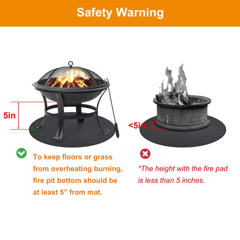 47 Inch Three Layer Fireproof Mat For Outdoor Fire Pit And Grill Round Deck Protector under fire pits with safety warning
