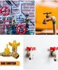 Heavy Duty Brass Y Type Gas Ball Valve With Solid Three Way Build And Dual Quick Hook Up Port Fittings For Dead Shut Off Seal Dependable Pipe Heater Regulation And Easy Twist Operation Daily, featuring various valves and fixtures.