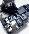 Pro Grade Optical Fiber Cleaver Featuring Motorized Blade And Automatic Rotation Bluetooth Sync For Seamless Splicing internal view showing precision mechanics.