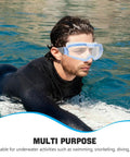Heavy Duty Polycarbonate Safety Glasses With High Clarity Blue Lens Side Shields For Industrial Construction And Lab Work Built Tough For The Daily Grind And Straight Up Eye Protection on a swimmer