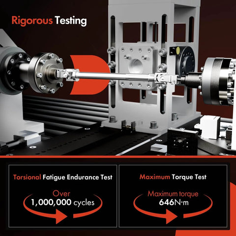 A-Premium lower steering column shaft with U-joint coupler on a torsion test rig performing fatigue and torque tests