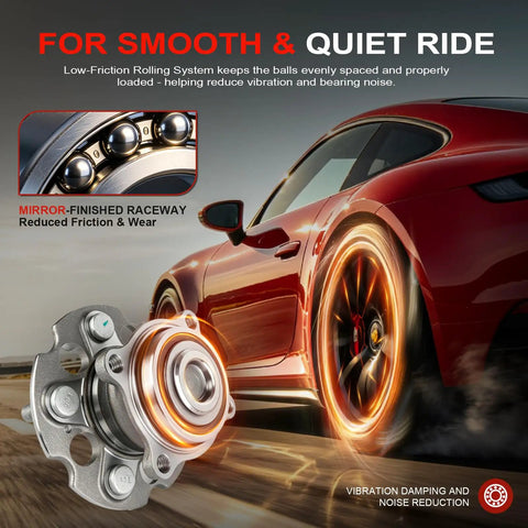 Heavy Duty Rear Wheel Bearing And Hub Assembly With 5 Lug Setup, Built Damn Tough To Crush Potholes, close-up view with mirror-finished raceway and smooth roller balls.