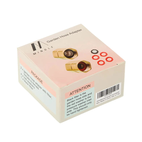 Packaging for Heavy Duty Brass Garden Hose Adapter Female To Female Three Quarter Inch Dual Swivel Connectors Two Pack