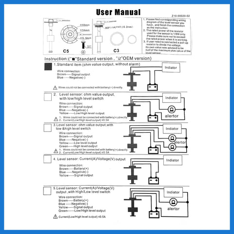 Universal Marine Fuel Sending Unit Float Replacement Stainless Steel Gas Diesel Level Sensor User Manual Wiring Instructions