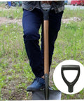 Person using a shovel with D Shaped Plastic Grip Spade Handle Replacement For Garden Shovels And Forks in black