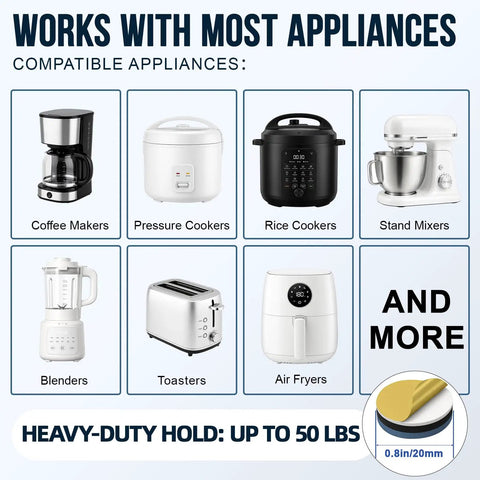 Image of various kitchen appliances compatible with Heavy Duty Small Appliance Sliders For Countertop Glide 16 Pack.