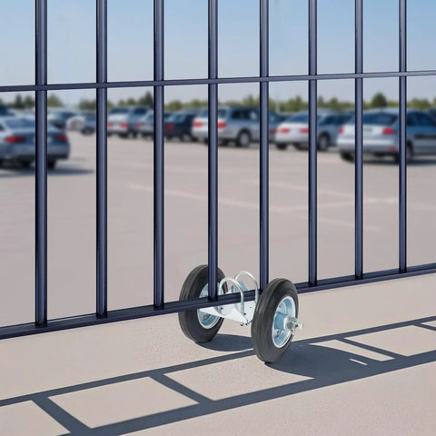 Rock Solid Sliding Door Roller Assembly With Quiet Rubber Wheels 600 Lbs Heavy Duty Load galvanized steel wheel assembly in use.