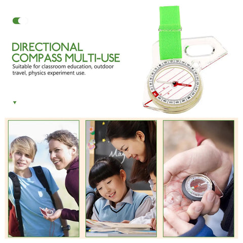 Thumb Type Acrylic Sighting Directional Compass For Hiking And Backpacking Lightweight Precision Compass in hand with green strap