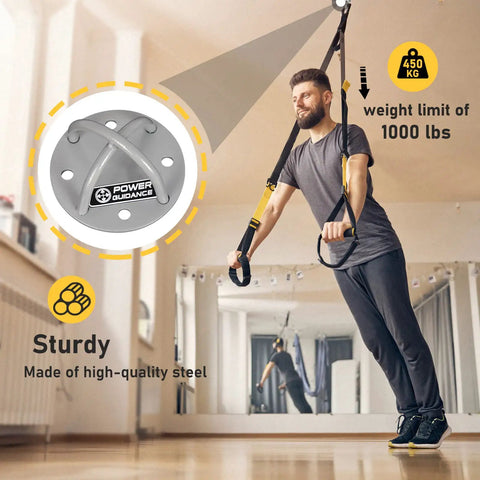 Built Like A Tank Wall And Ceiling Mount Bracket For Suspension Straps Gymnastic Rings Yoga Swing Hammock Resistance Bands Battle Ropes Tough Outdoor Indoor Hardware, sturdy steel mount with straps in use