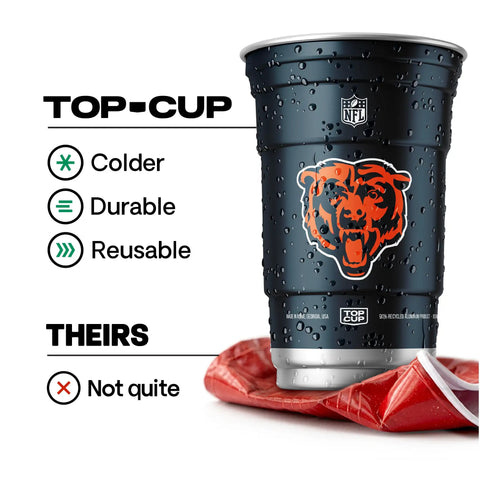 Rep Your Team With Officially Licensed Nfl Chicago Bears Aluminum Party Cups 20 Ounce Pack Of 20 Reusable Drink Vessels For Game Day Tailgating And Ice Cold Sips with condensation on cup.