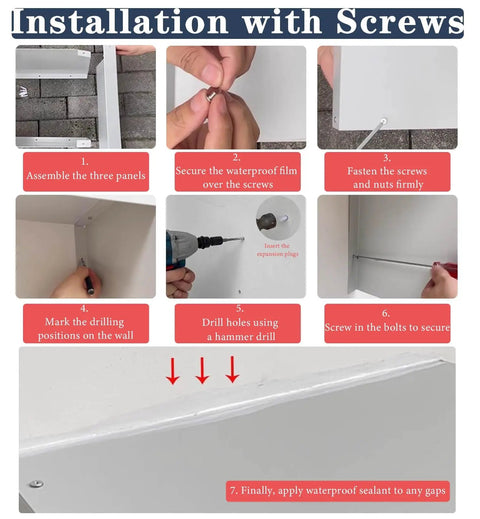 Installation steps for Built Like A Tank EV Charger Cover With Magnetic Wall Mount, showing assembly and waterproof sealing process.