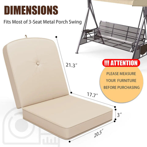 Three Piece Outdoor Porch Swing Cushions Set for 3 Seater Replacement Cushions for Patio Swing with 25D Foam Khaki dimensions