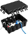 Waterproof Outdoor Electrical Box Heavy Duty Cover For Extension Cords And Holiday Lights With Tight Port Seals and Wall Mount Bracket, showing cords inside.