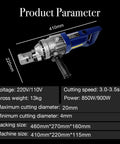 Automatic Hydraulic Rebar Cutter With Electric Steel Rope Cutting Tool dimensions and specifications display