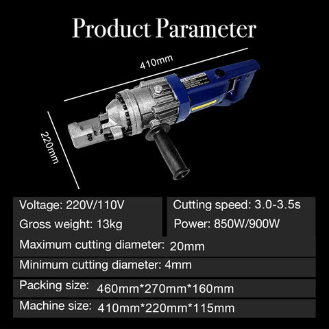 Pro Grade Electric Rebar Cutter With Hydraulic Power 900W Copper Coil Motor dimensions and specifications chart