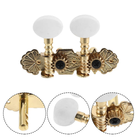 Vintage Carving Ukulele Tuning Pegs And Classical Guitar Machine Heads Replacement Parts, brass-coated metal and resin tuners, set of 2