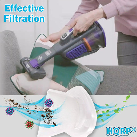 Person vacuuming couch with Black And Decker using Washable Filter Replacement For Hand Vacuums HNV115B HNV115J HNV215B HNV220B EVF100 Two Pack
