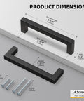 Upgrade Your Crib With Solid 10 Pack Matte Black Cabinet Handles And Drawer Pulls dimensions showing pull size and screw details.