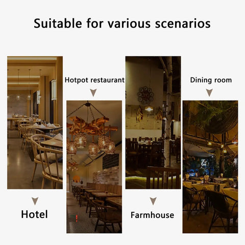 Image showing various dining environments including hotel, hotpot restaurant, farmhouse, and dining room.