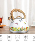 Stovetop Tea Kettle With Wood Pattern Handle, Loud Whistle, 2.7 Quart Food Grade Stainless Steel Pot For Induction And Gas Stoves, Butterfly Design, Rust Resistant, Easy Pour Tea Maker