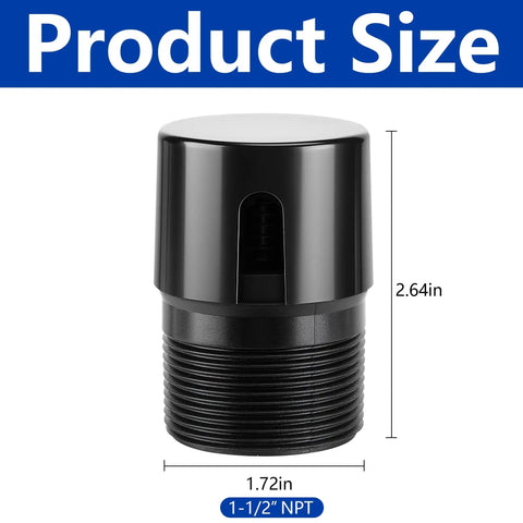 Two Pack In Line Air Admittance Valve 1-1/2 Inch NPT ABS Black Prevent Sewer Gas Odors