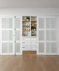 Top Shelf White Sliding Closet Door Kit For 128 By 80 Inch Openings featuring smooth gliding panels in a modern kitchen setting.