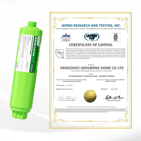 Green 2 Pack Inline RV Water Filters Hey Folks These Rad Carbon Filters For Trailers And Rigs Will Banish Chlorine And Gunk From Your Tap Certified Nsf Ansi 42 with certification document.