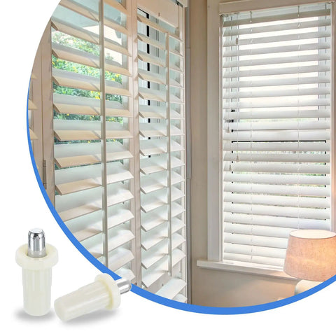 Heavy Duty Plantation Shutter Repair Pins, Spring Loaded Metal Pins For Louvers Windows, 100 Pack White, Anti Slip Grip, Bulletproof Replacement Hardware To Fix Wobbly Shutters And Keep Your Home Locked Up Tight with shutters displayed.