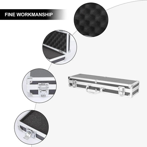 Solid Aluminum Tool Box Featuring A Slick Padded Interior And Extra Sturdy Reinforced Handle, with interior pads.