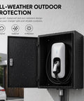 Built Different Wall Mounted EV Charger Protection Box with Lock Outdoor Weather Resistant Drip Proof Canopy with charger stored securely.