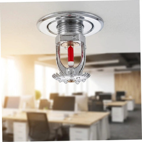 Rock Solid Fire Sprinkler Head 10 Pack Delivering Top Shelf 155 Degree Quick Response Activation hanging in an office ceiling.
