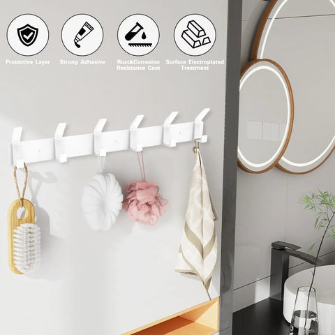 Two Pack Wall Mount Coat Rack With Twelve Hooks, 17.3 Inch Aluminum Coat Hanger, Towel And Hat Rack in bathroom setting