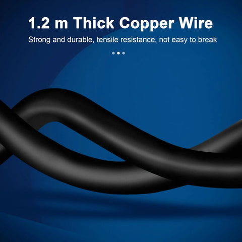 1.2m thick copper wire, strong and durable with tensile resistance, shown against blue background