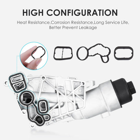 Heavy Duty Aluminum Engine Oil Cooler And Filter Housing Assembly Replacement Kit For BMW I8 X1 X2 And Mini Cooper 1.5L 2.0L showing seals and gaskets