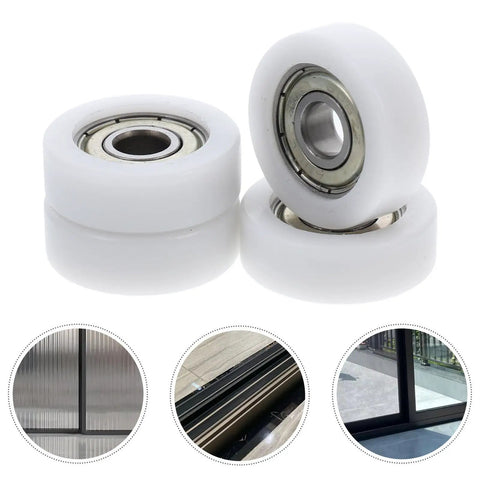 Top Notch 4 Pack Sliding Door Pulley Wheels Heavy Duty Nylon Replacement Rollers For Dang Smooth Track Operation With Precision 608 Zz Bearings close-up of white nylon rollers with steel bearings