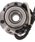 Solid Front Wheel Hub Bearing Assembly Fits 2000-2004 Ford F-150 Heritage 4WD No ABS Sensor with wiring harness close-up view.