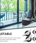 4 Pack Nylon Sliding Door Rollers with Double Bearings for Silent Cabinet and Wardrobe Motion Heavy Duty Roller Pulley System with Zero Friction and Rock Solid Glide Replacements displayed with sliding door.