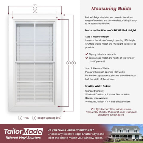 Measuring guide for heavy duty decorative vinyl window hinge kit with two S hooks for exterior shutters black finish.