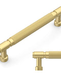 Check Out These Swoon Worthy Brushed Gold Knurled Cabinet Pulls 5 Inch Drawer Handles 10 Pack Premium Hardware for Hassle Free Kitchen Upgrade Featuring Smooth Textured Finish And Super Durable Construction in close-up view.