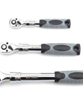 Extendable Long Handle Socket Ratchet Set For 1/4, 3/8, And 1/2 Inch Drives, 72-Tooth Quick Release Head, chrome finish