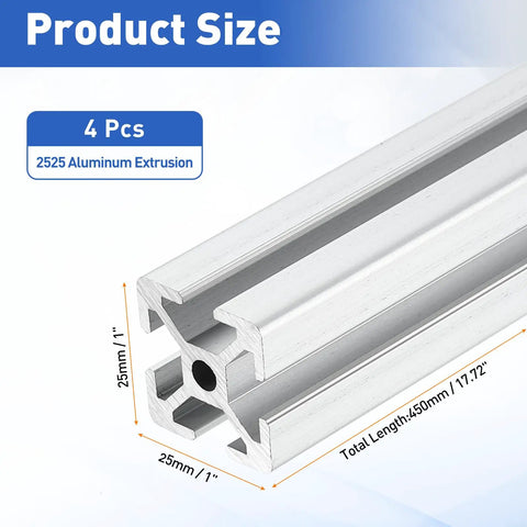 Straight Up Pro Grade Four Pack 1010 Aluminum Extrusion Profile Bars 1 X 1 Inch Square Stock 18 Inches Long 6063 T6 Alloy matte finish shown from side angle.