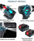 Detailed view of Heavy Duty Cordless Rivet Nut Gun Set With Automatic Pop Rivet Installer featuring high/low speed gears and cooling system.