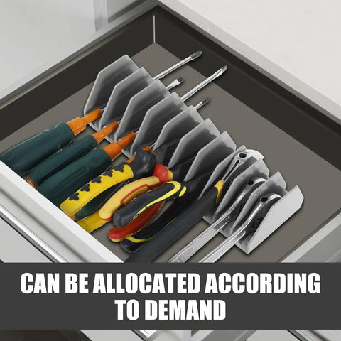 Two Pack Wrench Organizer Tray Set for Tool Box Drawers with 10 Slot Wide Pliers Rack holding wrenches in a drawer