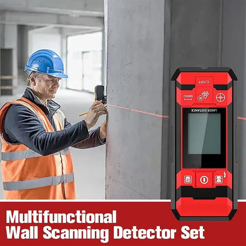 Slick Big Time Portable Wall Scanner And Rechargeable Stud Finder With Laser Marking, worker using it on wall