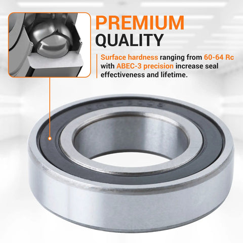 Rock Solid 6006 Double Rubber Seal Bearings 30X55X13mm close-up showing surface hardness and ABEC-3 precision for lawn mower use.