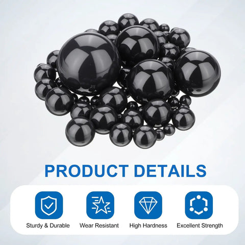 Top Tier Four Piece 10mm Silicon Nitride Ceramic Bearing Balls G10 Precision Grade displayed in a cluster on a reflective surface.